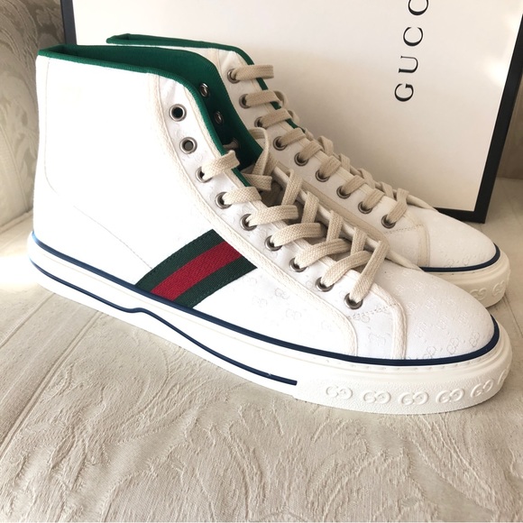 Gucci Tennis 1977 high top sneakers in white with web trim new in box men 10 - Picture 5 of 12